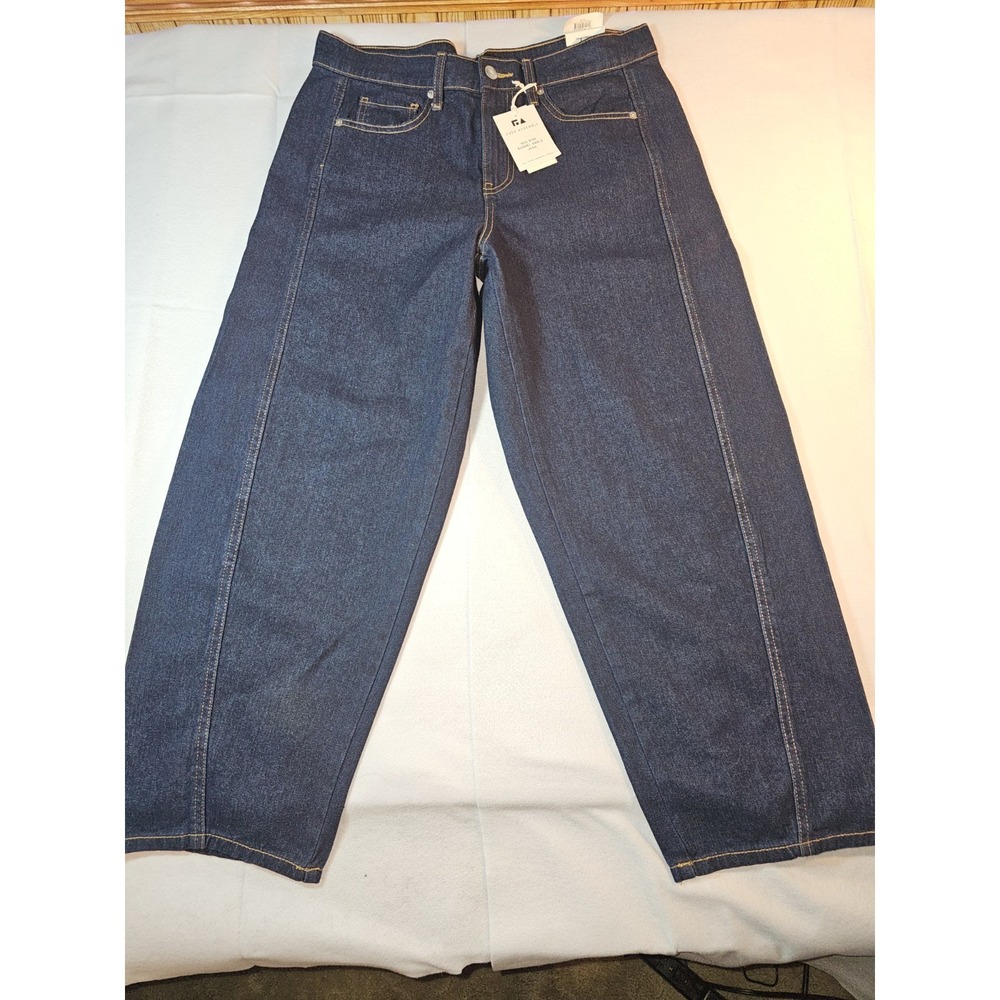 Free Assembly Barrel Leg Dark Wash Indigo Blue Jeans Women US 6